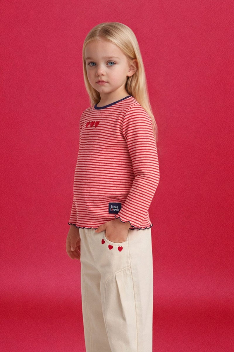 DeFacto Pink BabyGirl Baby Girl Crew Neck Striped Long Sleeve T-Shirt Casual - Image 2